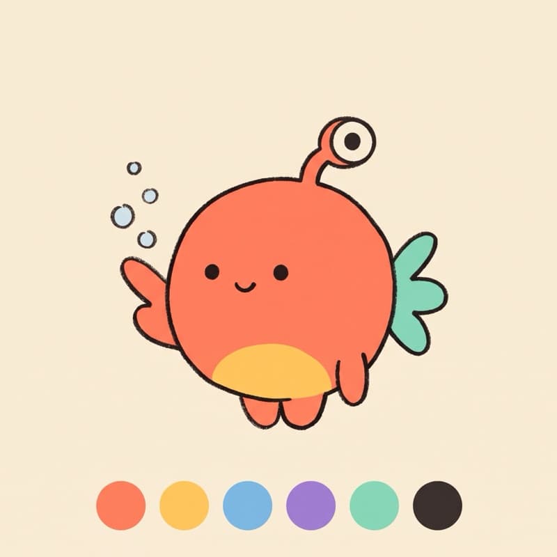 A round deep-sea creature with a single eye on a stalk, drawn in the Doodlepedia style, from the Deep Sea theme
