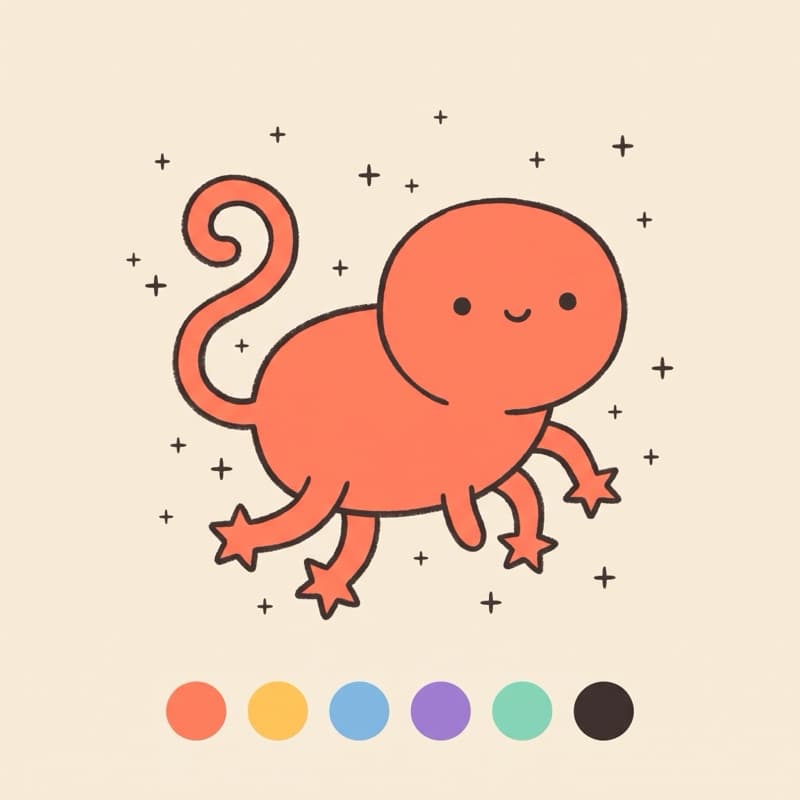 A plump space animal with star-shaped feet, drawn in the Doodlepedia style, from the Space Zoo theme